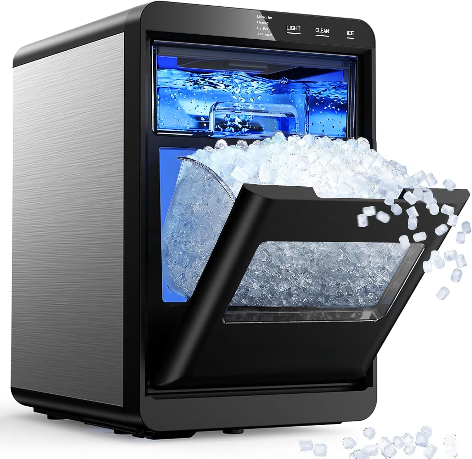 40Lbs/24H Nugget Ice Maker, Self-Cleaning Countertop Pebble Pellet Ice Machine for Home Kitchen Office