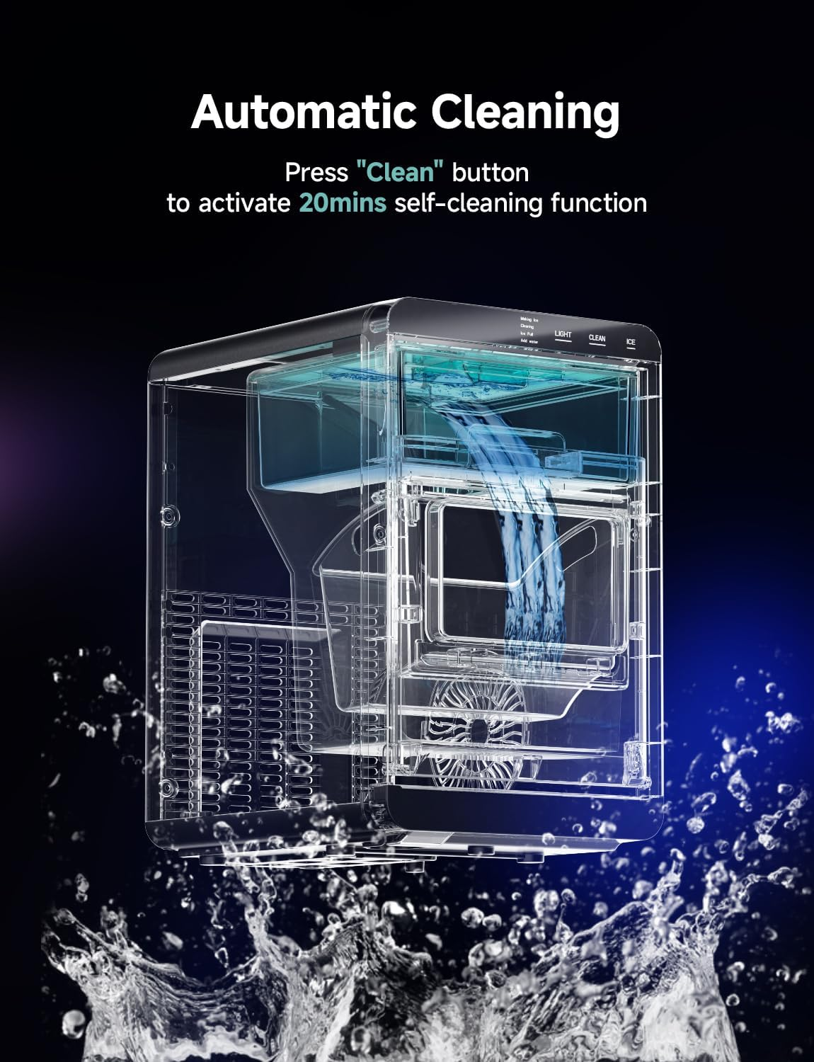 40Lbs/24H Nugget Ice Maker, Self-Cleaning Countertop Pebble Pellet Ice Machine for Home Kitchen Office