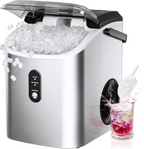 Countertop Nugget Ice Maker with Handle, Ready in 6 Mins, 34Lbs/24H, Removable Top Cover, Auto-Cleaning Portable Sonic Pellet Ice Maker with Basket and Scoop, Perfect for Home Party RV Camping