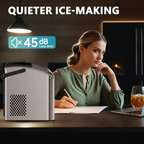 Countertop Nugget Ice Maker with Handle, Ready in 6 Mins, 34Lbs/24H, Removable Top Cover, Auto-Cleaning Portable Sonic Pellet Ice Maker with Basket and Scoop, Perfect for Home Party RV Camping