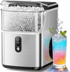 7 Mins Fast Countertop Nugget Ice Maker, 34Lbs/24H Self-Cleaning Pellet Ice Machine with Scoop & Basket, Stainless Steel for Home