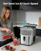 7 Mins Fast Countertop Nugget Ice Maker, 34Lbs/24H Self-Cleaning Pellet Ice Machine with Scoop & Basket, Stainless Steel for Home