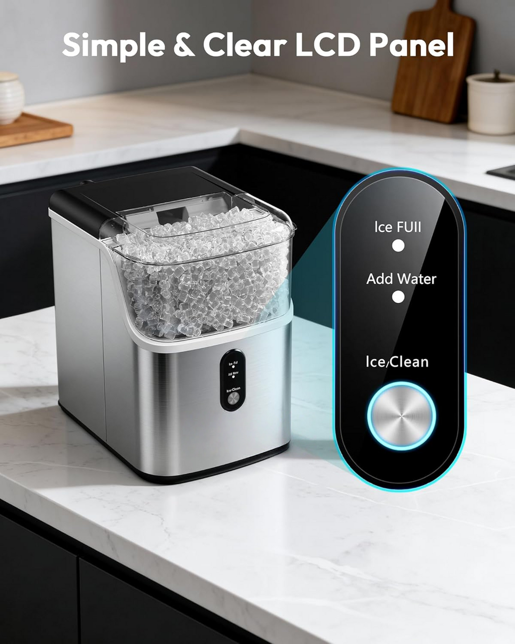 7 Mins Fast Countertop Nugget Ice Maker, 34Lbs/24H Self-Cleaning Pellet Ice Machine with Scoop & Basket, Stainless Steel for Home