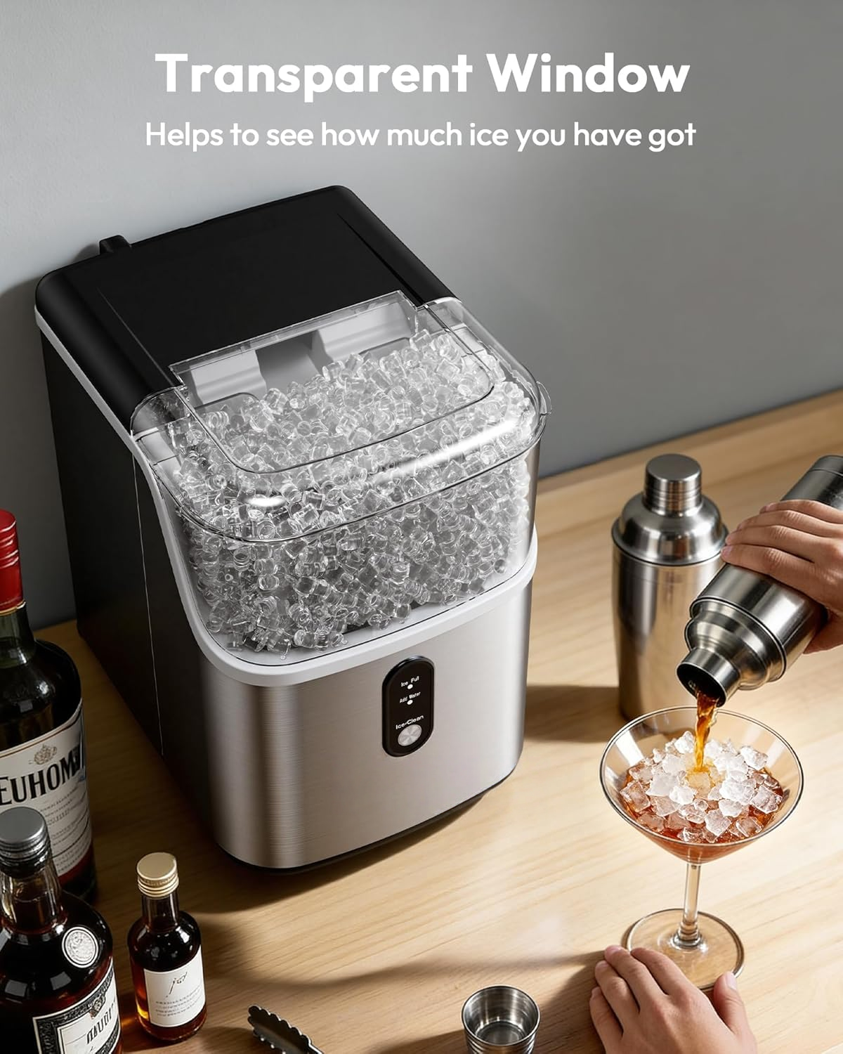 7 Mins Fast Countertop Nugget Ice Maker, 34Lbs/24H Self-Cleaning Pellet Ice Machine with Scoop & Basket, Stainless Steel for Home
