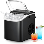 26Lbs/24H Countertop Ice Maker, 6 Mins Fast Ice Making with Handle, Auto-Cleaning Portable Ice Machine for Home Camping RV, Black