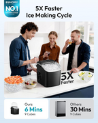 26Lbs/24H Countertop Ice Maker, 6 Mins Fast Ice Making with Handle, Auto-Cleaning Portable Ice Machine for Home Camping RV, Black