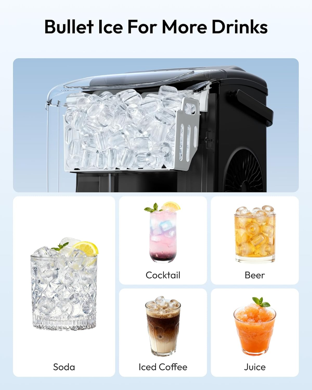 26Lbs/24H Countertop Ice Maker, 6 Mins Fast Ice Making with Handle, Auto-Cleaning Portable Ice Machine for Home Camping RV, Black
