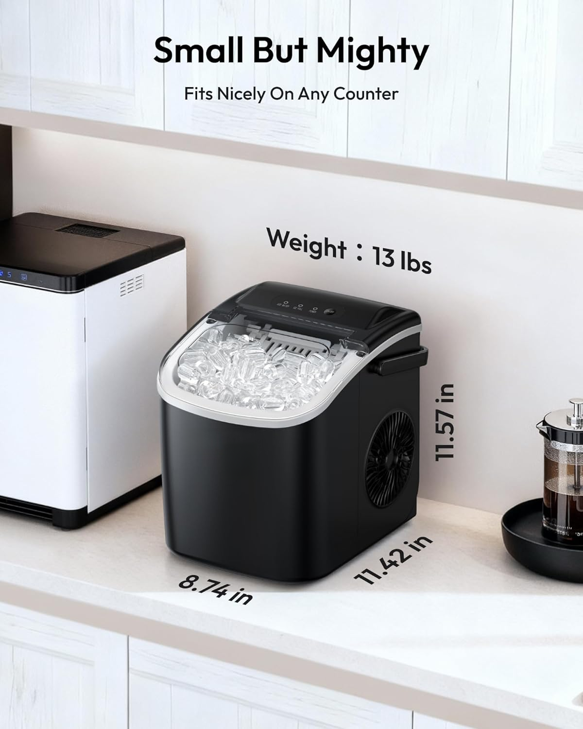 26Lbs/24H Countertop Ice Maker, 6 Mins Fast Ice Making with Handle, Auto-Cleaning Portable Ice Machine for Home Camping RV, Black