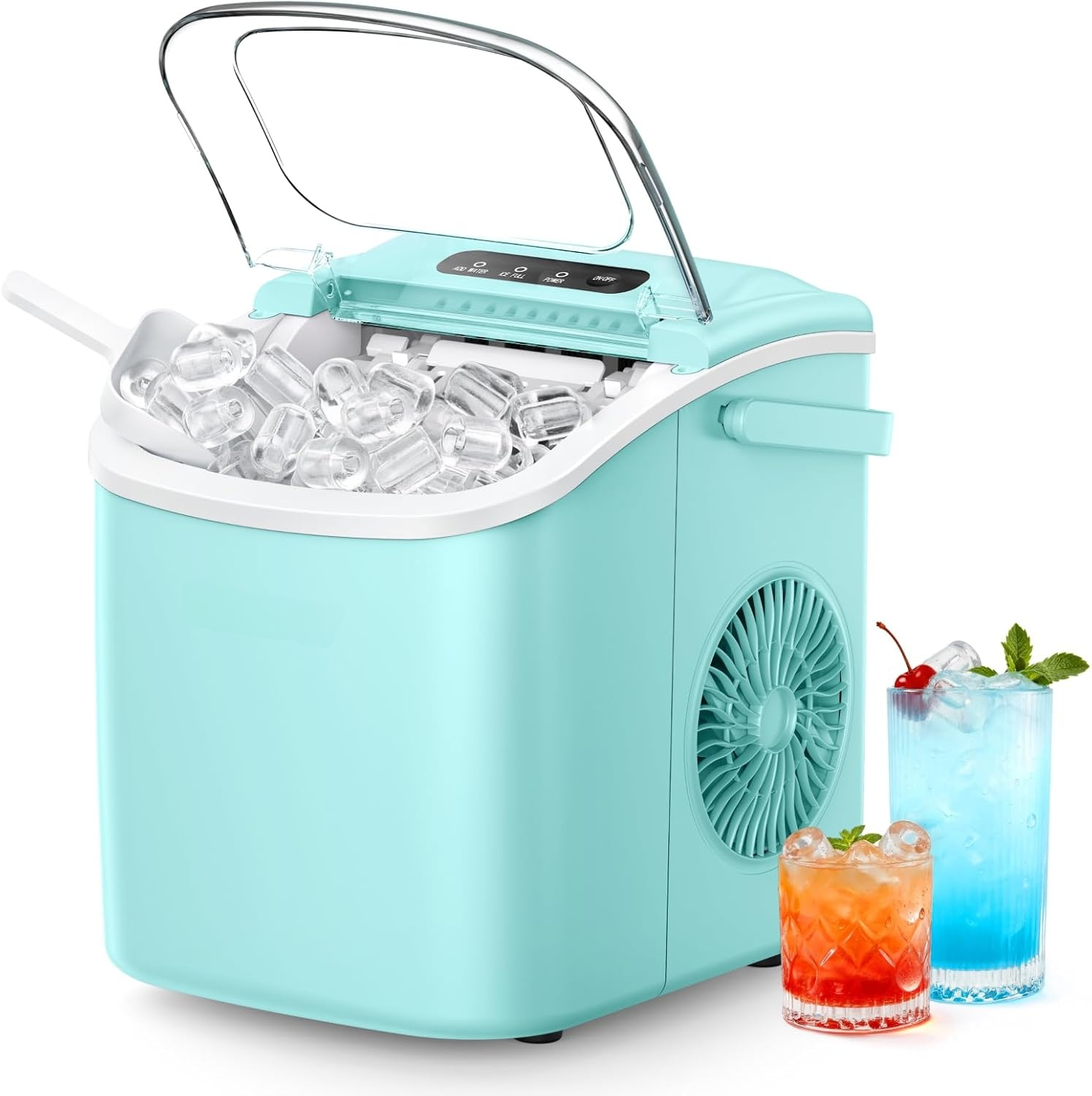 6 Mins Fast Countertop Ice Maker | 26Lbs Daily, Auto-Cleaning Portable Ice Maker with Handle, Basket & Scoop for Kitchen Camping RV, Green