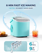 6 Mins Fast Countertop Ice Maker | 26Lbs Daily, Auto-Cleaning Portable Ice Maker with Handle, Basket & Scoop for Kitchen Camping RV, Green