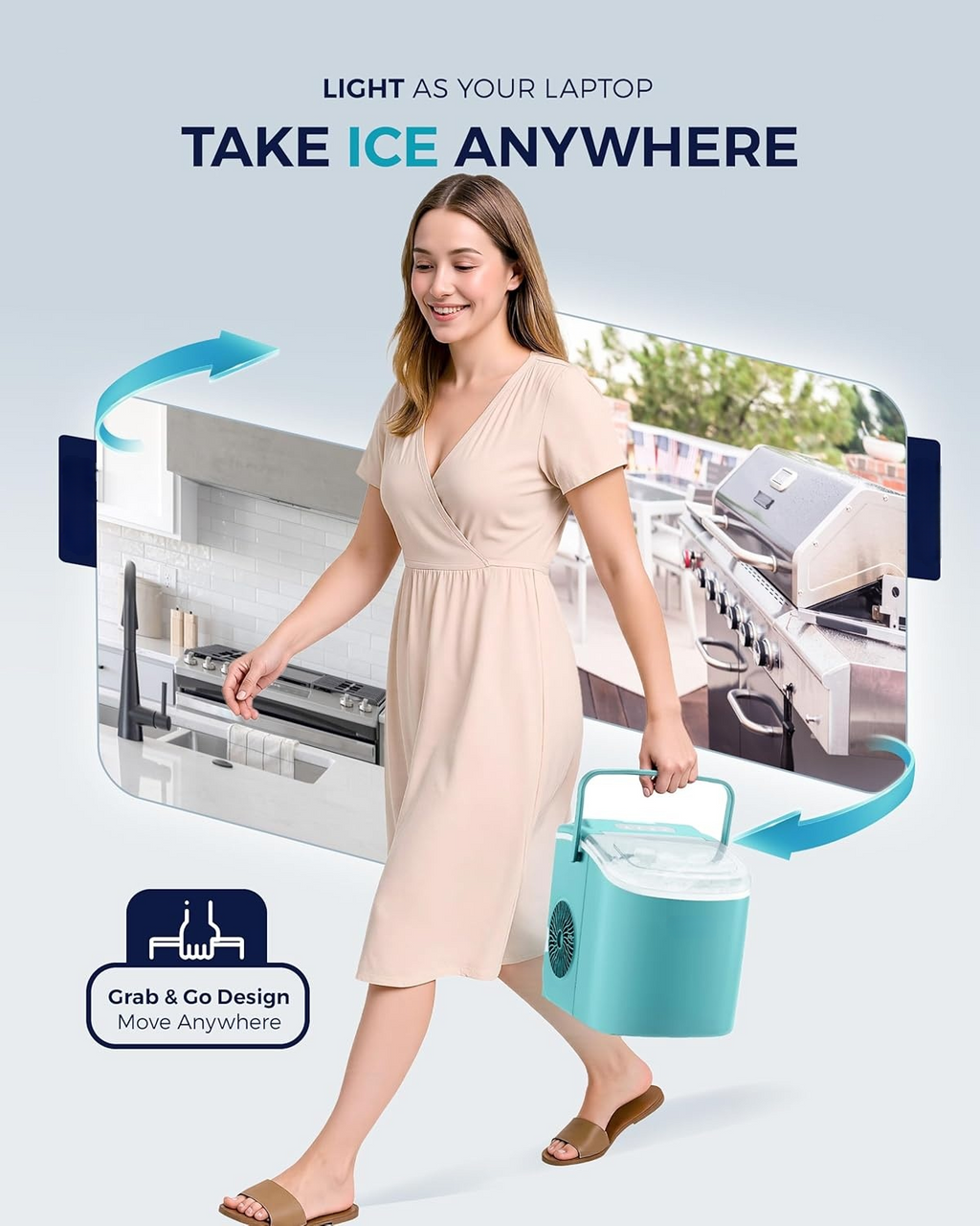 6 Mins Fast Countertop Ice Maker | 26Lbs Daily, Auto-Cleaning Portable Ice Maker with Handle, Basket & Scoop for Kitchen Camping RV, Green