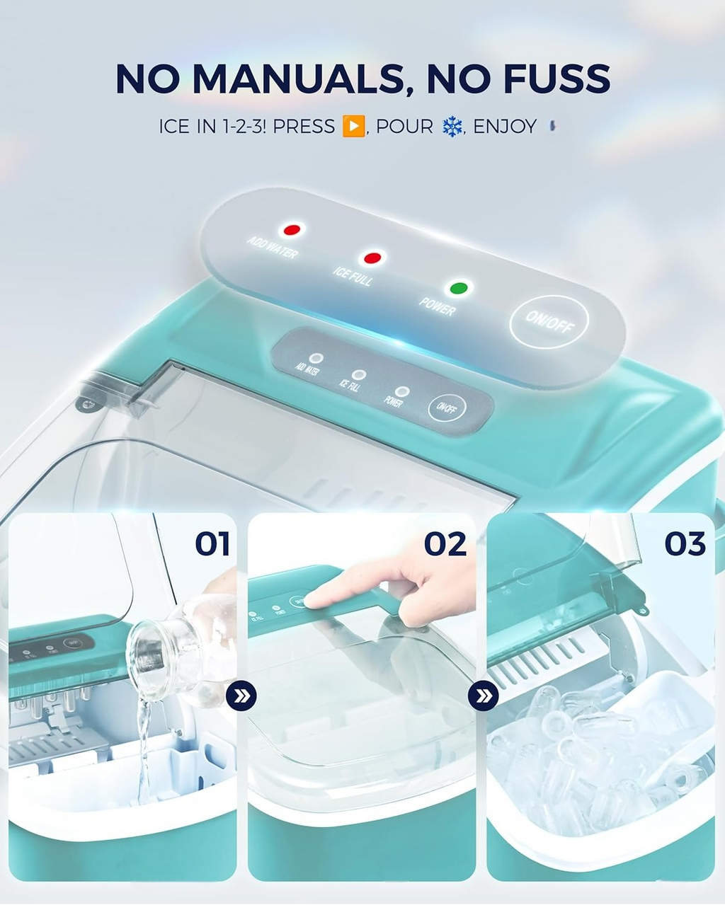 6 Mins Fast Countertop Ice Maker | 26Lbs Daily, Auto-Cleaning Portable Ice Maker with Handle, Basket & Scoop for Kitchen Camping RV, Green