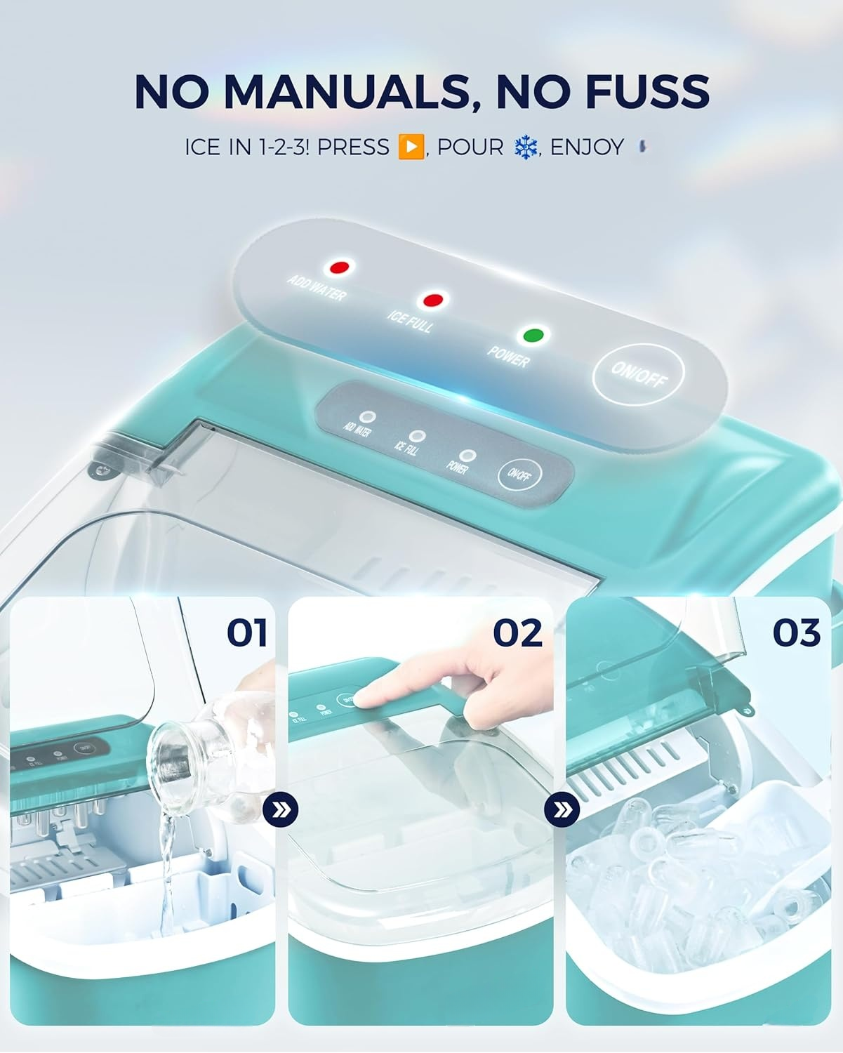6 Mins Fast Countertop Ice Maker | 26Lbs Daily, Auto-Cleaning Portable Ice Maker with Handle, Basket & Scoop for Kitchen Camping RV, Green