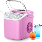 26Lbs/24H Countertop Ice Maker, 6 Mins Fast 9 Ice Cubes, Auto-Cleaning Portable Ice Machine with Handle for Home Camping RV, Pink