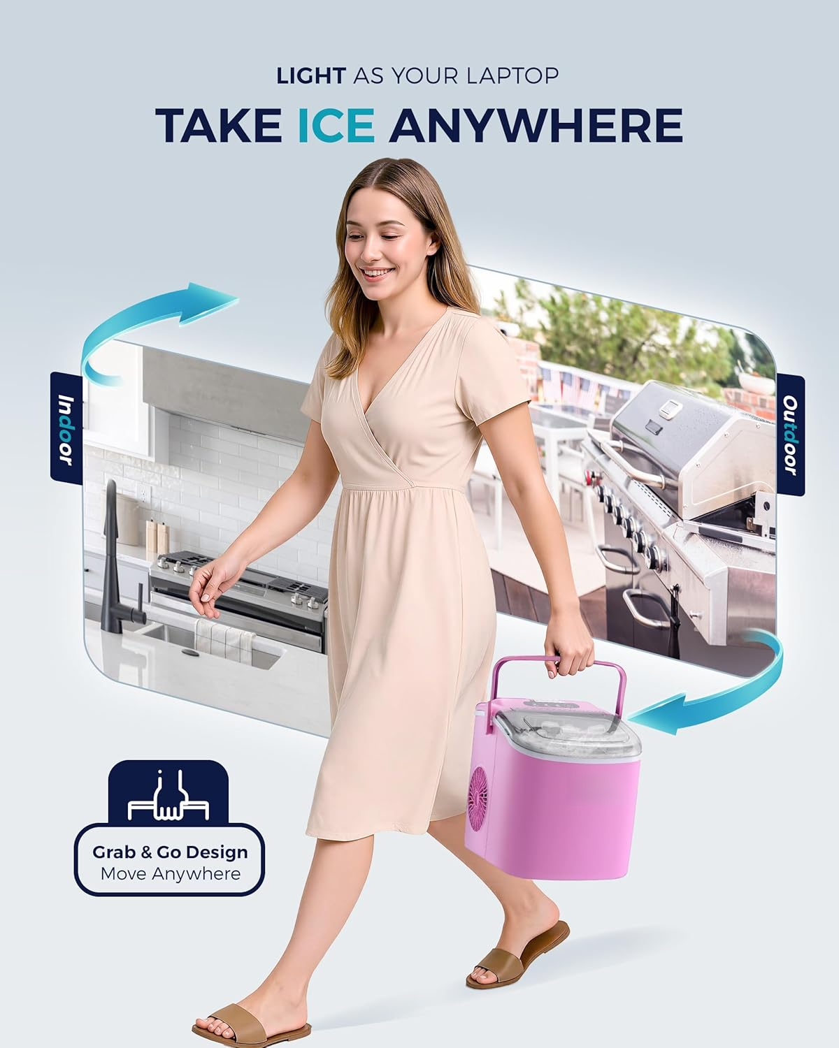 26Lbs/24H Countertop Ice Maker, 6 Mins Fast 9 Ice Cubes, Auto-Cleaning Portable Ice Machine with Handle for Home Camping RV, Pink