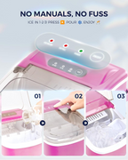 26Lbs/24H Countertop Ice Maker, 6 Mins Fast 9 Ice Cubes, Auto-Cleaning Portable Ice Machine with Handle for Home Camping RV, Pink