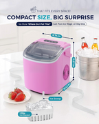 26Lbs/24H Countertop Ice Maker, 6 Mins Fast 9 Ice Cubes, Auto-Cleaning Portable Ice Machine with Handle for Home Camping RV, Pink