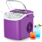 Countertop Ice Maker with Handle, 26Lbs Per Day, 9 Ice Cubes Ready in 6 Mins, Auto-Cleaning Portable Ice Maker with Basket & Scoop for Home Kitchen Camping RV, Purple