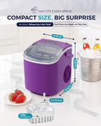 Countertop Ice Maker with Handle, 26Lbs Per Day, 9 Ice Cubes Ready in 6 Mins, Auto-Cleaning Portable Ice Maker with Basket & Scoop for Home Kitchen Camping RV, Purple