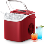 Countertop Ice Maker with Handle, 26Lbs Per Day, 9 Ice Cubes Ready in 6 Mins, Auto-Cleaning Portable Ice Maker with Basket & Scoop for Home Kitchen Camping RV, Red