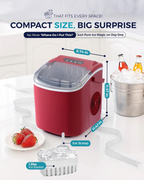 Countertop Ice Maker with Handle, 26Lbs Per Day, 9 Ice Cubes Ready in 6 Mins, Auto-Cleaning Portable Ice Maker with Basket & Scoop for Home Kitchen Camping RV, Red
